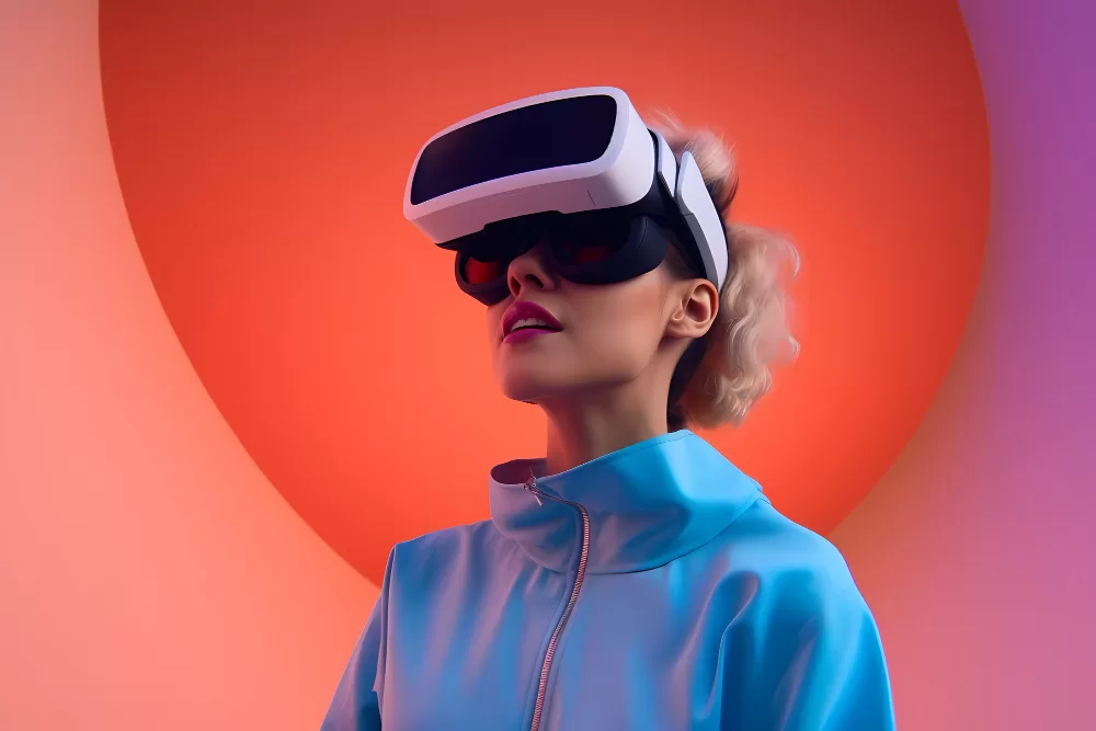 A young women wearing VR headset. Tech Gadgets