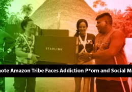 a group of people holding boxes - Amazon Tribe Faces Addiction to Prn and Social Media