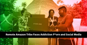 a group of people holding boxes - Amazon Tribe Faces Addiction to Prn and Social Media