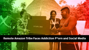 a group of people holding boxes - Amazon Tribe Faces Addiction to Prn and Social Media